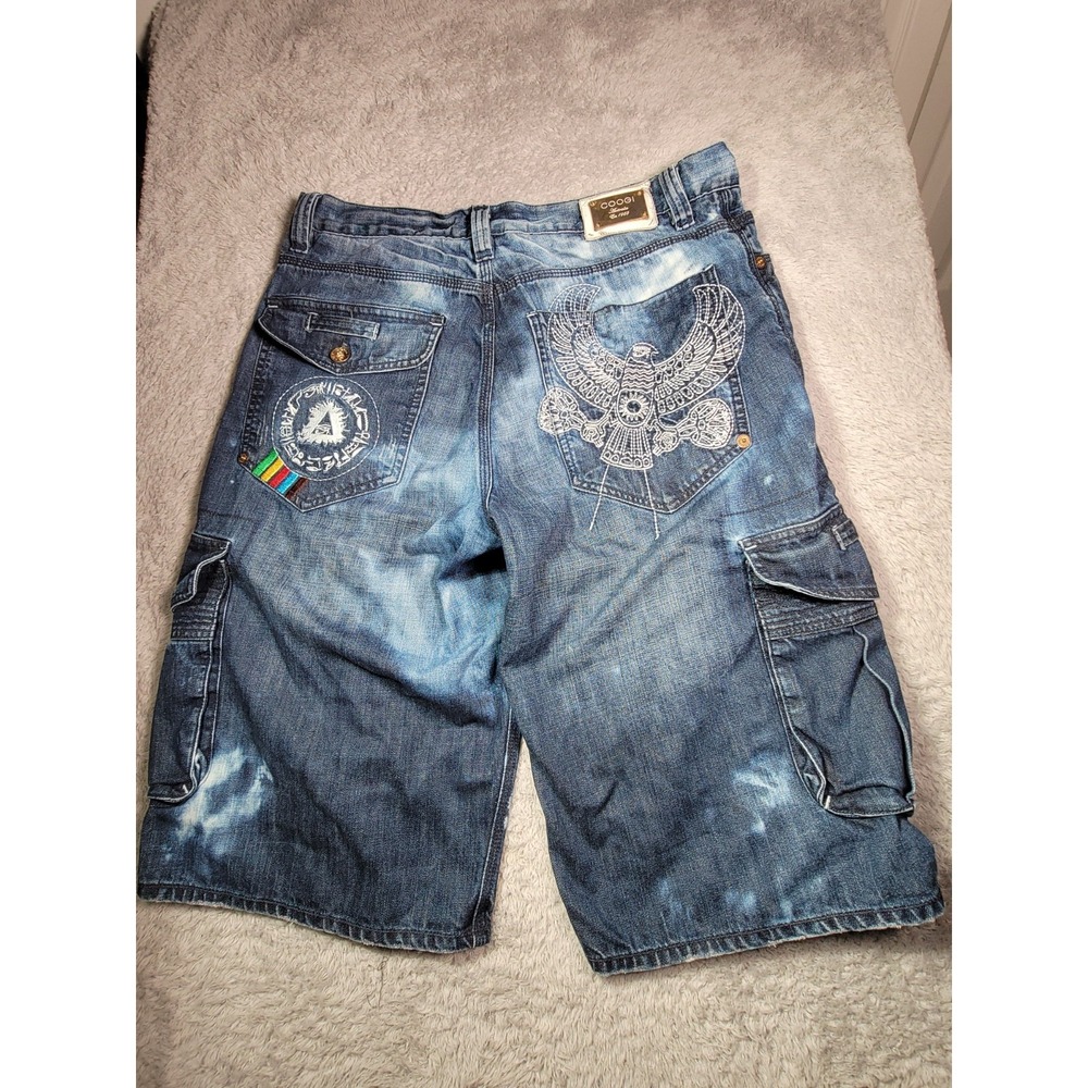 Vtg Y2K Coogi Australia Denim Shorts Men's Size 38 Embroidered Baggy Hip Hop